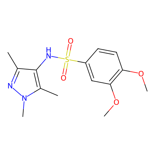 3,4-dimethoxy-N-(1,3,5-trimethyl-1H-pyrazol-4-yl)benzene-1-sulfonamide structure