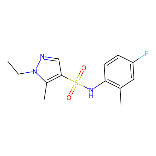 1-ethyl-N-(4-fluoro-2-methylphenyl)-5-methylpyrazole-4-sulfonamide structure