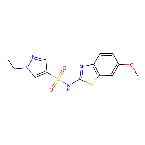 1-ethyl-N-(6-methoxy-1,3-benzothiazol-2-yl)pyrazole-4-sulfonamide structure
