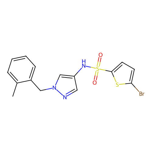 5-bromo-N-[1-[(2-methylphenyl)methyl]pyrazol-4-yl]thiophene-2-sulfonamide structure