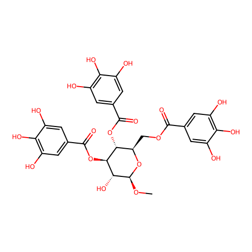 Methyl 3,4,6-tris-O-(3,4,5-trihydroxybenzoyl)-beta-D-glucopyranoside structure