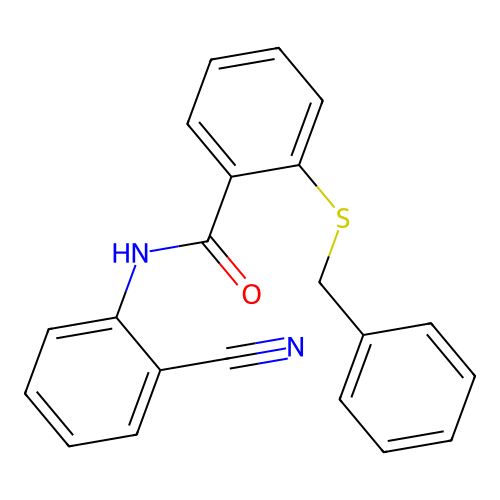 2-benzylsulfanyl-N-(2-cyanophenyl)benzamide structure
