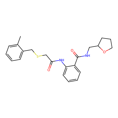 2-[[2-[(2-methylphenyl)methylsulfanyl]acetyl]amino]-N-(oxolan-2-ylmethyl)benzamide structure