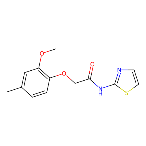 2-(2-methoxy-4-methylphenoxy)-N-(1,3-thiazol-2-yl)acetamide structure