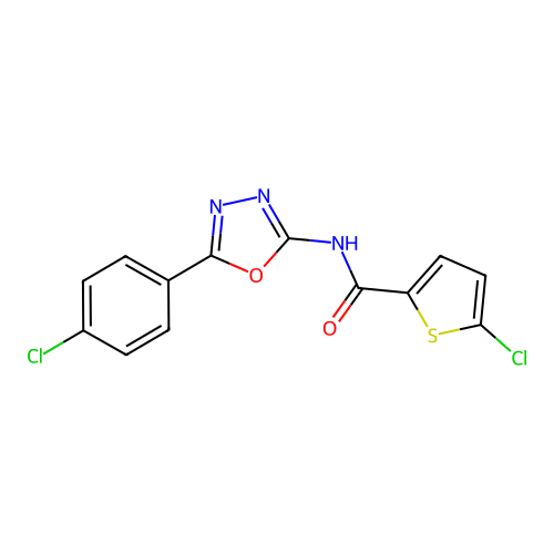 5-chloro-N-[5-(4-chlorophenyl)-1,3,4-oxadiazol-2-yl]thiophene-2-carboxamide structure