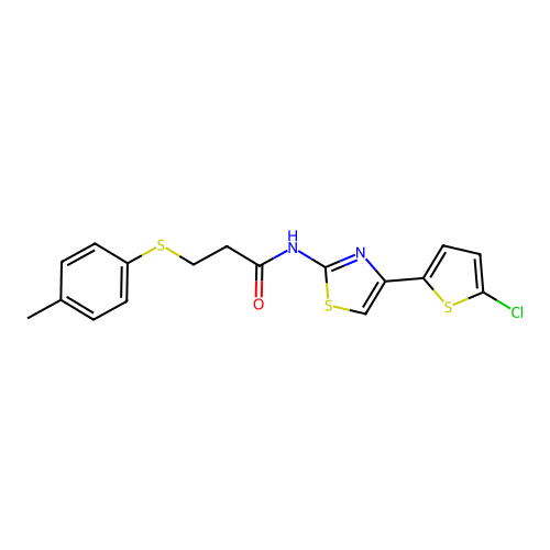 N-(4-(5-chlorothiophen-2-yl)thiazol-2-yl)-3-(p-tolylthio)propanamide structure
