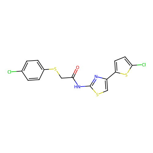 2-((4-chlorophenyl)thio)-N-(4-(5-chlorothiophen-2-yl)thiazol-2-yl)acetamide structure