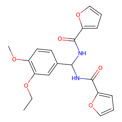 N-[(3-ethoxy-4-methoxyphenyl)-(furan-2-carbonylamino)methyl]furan-2-carboxamide structure