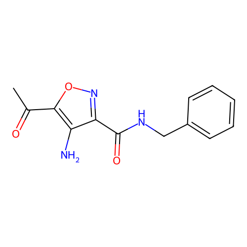 5-acetyl-4-amino-N-benzyl-1,2-oxazole-3-carboxamide structure