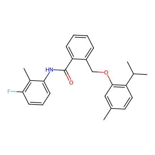 N-(3-fluoro-2-methylphenyl)-2-[(5-methyl-2-propan-2-ylphenoxy)methyl]benzamide structure