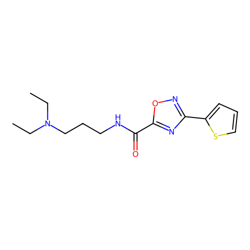 N-(3-(diethylamino)propyl)-3-(thiophen-2-yl)-1,2,4-oxadiazole-5-carboxamide structure