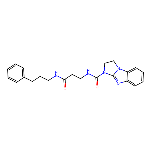N-(3-oxo-3-((3-phenylpropyl)amino)propyl)-2,3-dihydro-1H-benzo[d]imidazo[1,2-a]imidazole-1-carboxamide structure