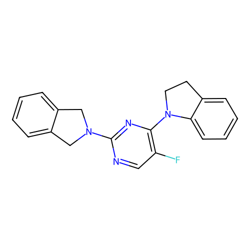 1-(5-fluoro-2-(isoindolin-2-yl)pyrimidin-4-yl)indoline structure