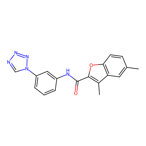 3,5-dimethyl-N-[3-(tetrazol-1-yl)phenyl]-1-benzofuran-2-carboxamide structure