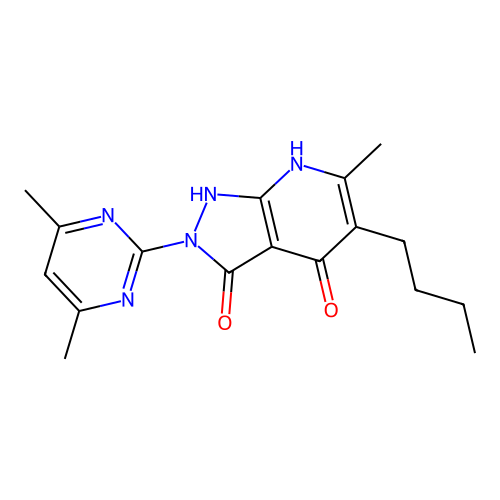 5-butyl-2-(4,6-dimethylpyrimidin-2-yl)-6-methyl-1H-pyrazolo[3,4-b]pyridine-3,4(2H,7H)-dione structure