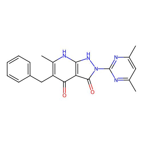 5-benzyl-2-(4,6-dimethylpyrimidin-2-yl)-6-methyl-1H-pyrazolo[3,4-b]pyridine-3,4(2H,7H)-dione structure