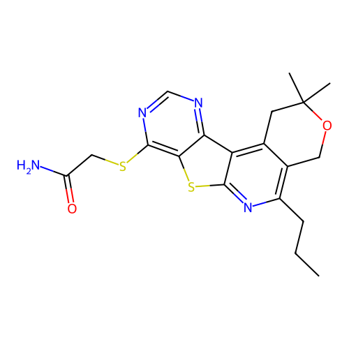2-((2,2-dimethyl-5-propyl-2,4-dihydro-1H-pyrano[4'',3'':4',5']pyrido[3',2':4,5]thieno[3,2-d]pyrimidin-8-yl)thio)acetamide structure