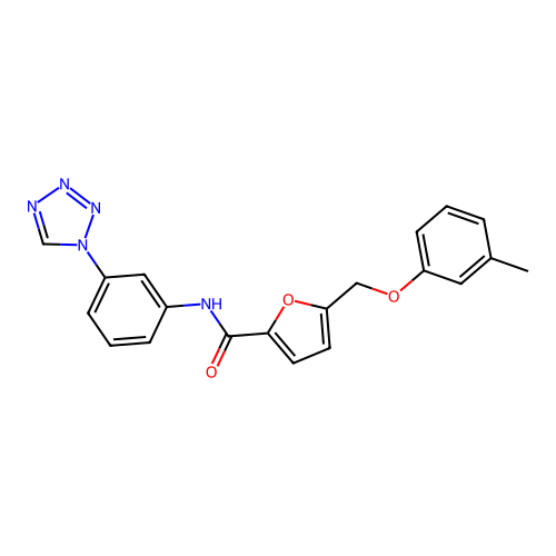 5-[(3-methylphenoxy)methyl]-N-[3-(1H-tetrazol-1-yl)phenyl]furan-2-carboxamide structure