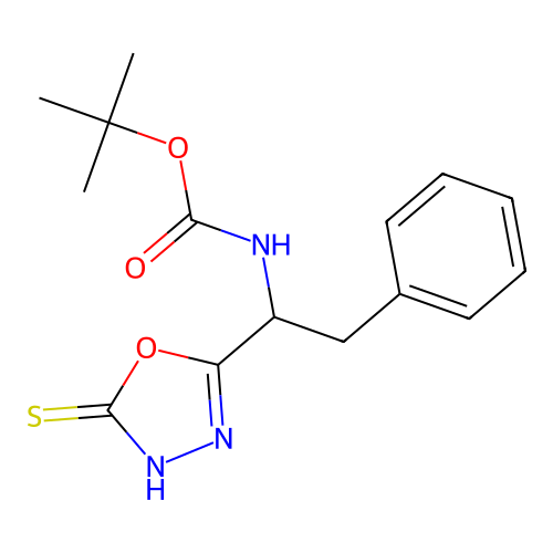 Tert-butyl [2-phenyl-1-(5-sulfanyl-1,3,4-oxadiazol-2-yl)ethyl]carbamate structure