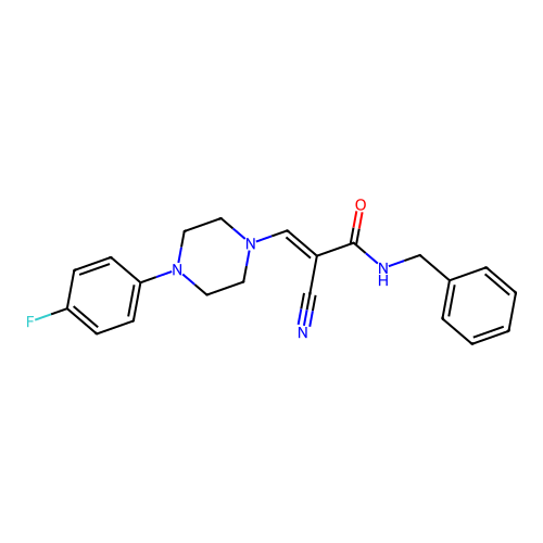 (E)-N-benzyl-2-cyano-3-(4-(4-fluorophenyl)piperazin-1-yl)acrylamide structure