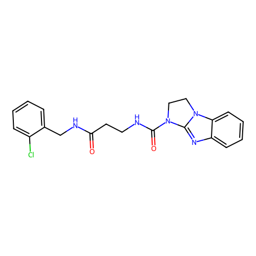 N-(3-((2-chlorobenzyl)amino)-3-oxopropyl)-2,3-dihydro-1H-benzo[d]imidazo[1,2-a]imidazole-1-carboxamide structure