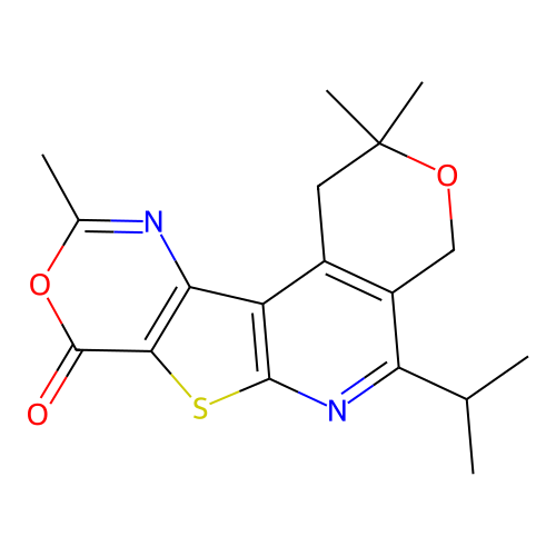 2,2,10-trimethyl-5-(propan-2-yl)-1,4-dihydro-2H,8H-pyrano[4'',3'':4',5']pyrido[3',2':4,5]thieno[3,2-d][1,3]oxazin-8-one structure