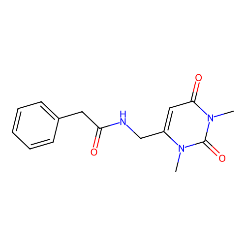 N-((1,3-dimethyl-2,6-dioxo-1,2,3,6-tetrahydropyrimidin-4-yl)methyl)-2-phenylacetamide structure