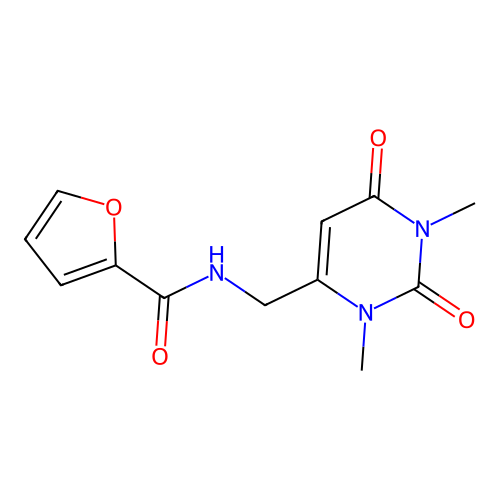 N-((1,3-dimethyl-2,6-dioxo-1,2,3,6-tetrahydropyrimidin-4-yl)methyl)furan-2-carboxamide structure