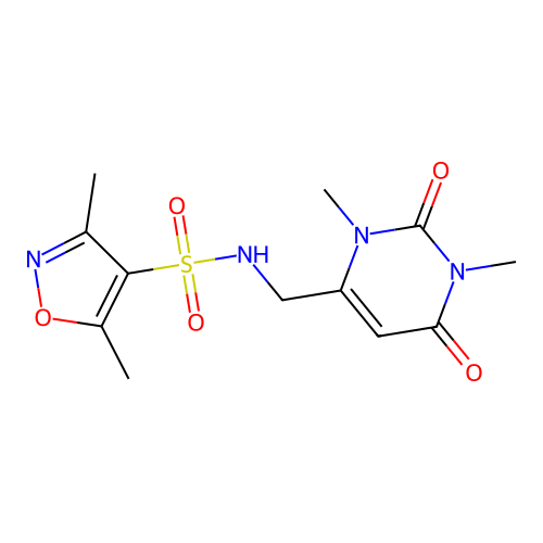 N-((1,3-dimethyl-2,6-dioxo-1,2,3,6-tetrahydropyrimidin-4-yl)methyl)-3,5-dimethylisoxazole-4-sulfonamide structure