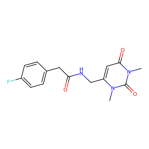 N-((1,3-dimethyl-2,6-dioxo-1,2,3,6-tetrahydropyrimidin-4-yl)methyl)-2-(4-fluorophenyl)acetamide structure