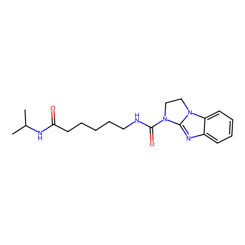 N-[6-oxo-6-(propan-2-ylamino)hexyl]-1,2-dihydroimidazo[1,2-a]benzimidazole-3-carboxamide structure