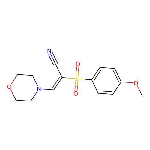 (E)-2-((4-methoxyphenyl)sulfonyl)-3-morpholinoacrylonitrile structure