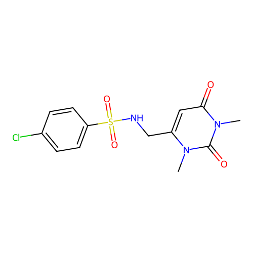 4-chloro-N-((1,3-dimethyl-2,6-dioxo-1,2,3,6-tetrahydropyrimidin-4-yl)methyl)benzenesulfonamide structure