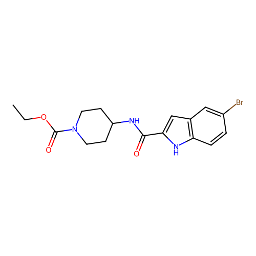 ethyl 4-{[(5-bromo-1H-indol-2-yl)carbonyl]amino}piperidine-1-carboxylate structure