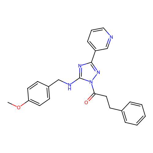 1-(5-((4-methoxybenzyl)amino)-3-(pyridin-3-yl)-1H-1,2,4-triazol-1-yl)-3-phenylpropan-1-one structure