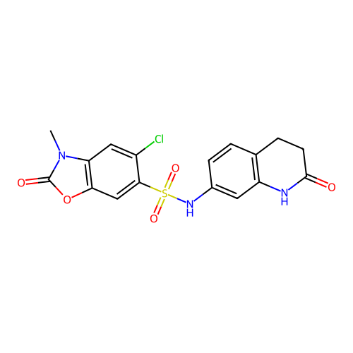5-chloro-3-methyl-2-oxo-N-(2-oxo-1,2,3,4-tetrahydroquinolin-7-yl)-2,3-dihydro-1,3-benzoxazole-6-sulfonamide structure
