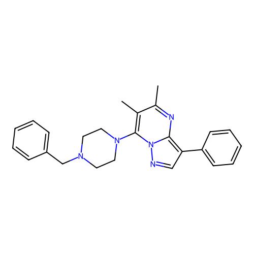 7-(4-Benzylpiperazin-1-yl)-5,6-dimethyl-3-phenylpyrazolo[1,5-a]pyrimidine structure