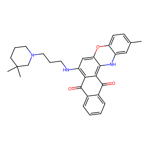 7-((3-(3,3-dimethylpiperidin-1-yl)propyl)amino)-2-methyl-8H-naphtho[2,3-a]phenoxazine-8,13(14H)-dione structure