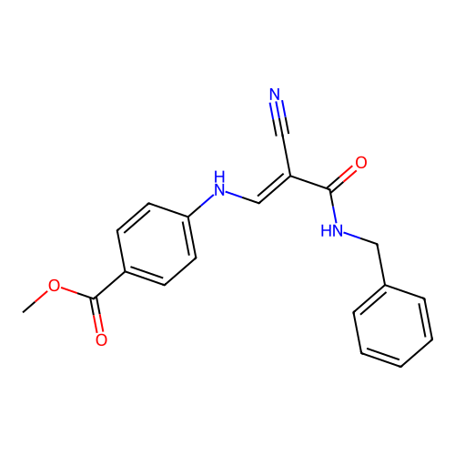 (E)-methyl 4-((3-(benzylamino)-2-cyano-3-oxoprop-1-en-1-yl)amino)benzoate structure