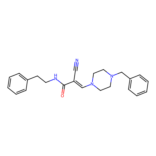 (2E)-3-(4-benzylpiperazin-1-yl)-2-cyano-N-(2-phenylethyl)prop-2-enamide structure