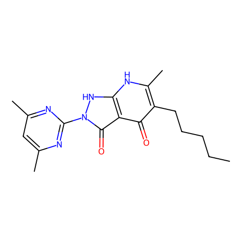 2-(4,6-dimethylpyrimidin-2-yl)-6-methyl-5-pentyl-1H-pyrazolo[3,4-b]pyridine-3,4(2H,7H)-dione structure