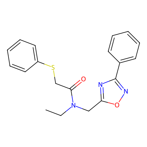 N-Ethyl-N-[(3-phenyl-1,2,4-oxadiazol-5-YL)methyl]-2-(phenylsulfanyl)acetamide structure