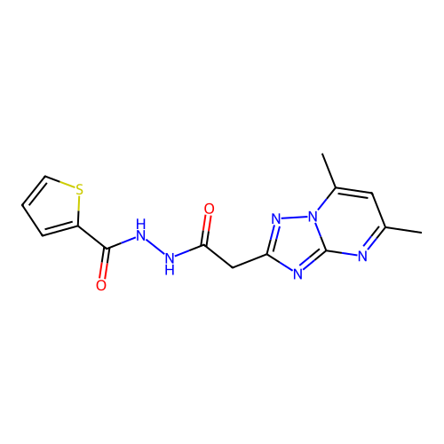 N'-[2-(5,7-dimethyl[1,2,4]triazolo[1,5-a]pyrimidin-2-yl)acetyl]thiophene-2-carbohydrazide structure