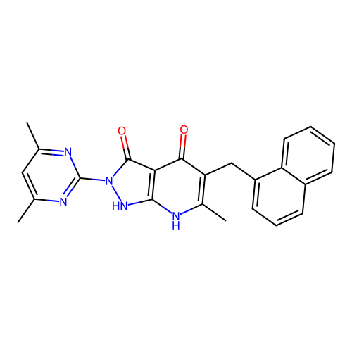 2-(4,6-dimethylpyrimidin-2-yl)-6-methyl-5-(naphthalen-1-ylmethyl)-1H-pyrazolo[3,4-b]pyridine-3,4(2H,7H)-dione structure