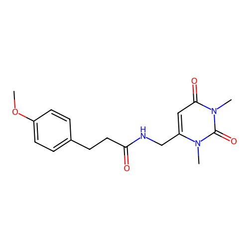 N-((1,3-dimethyl-2,6-dioxo-1,2,3,6-tetrahydropyrimidin-4-yl)methyl)-3-(4-methoxyphenyl)propanamide structure