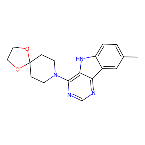 8-(8-methyl-5H-pyrimido[5,4-b]indol-4-yl)-1,4-dioxa-8-azaspiro[4.5]decane structure