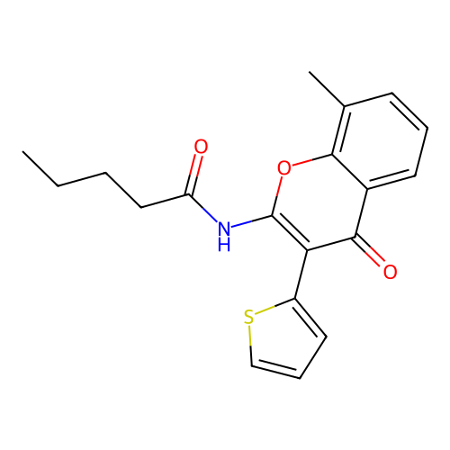 N-(8-methyl-4-oxo-3-(thiophen-2-yl)-4H-chromen-2-yl)pentanamide structure