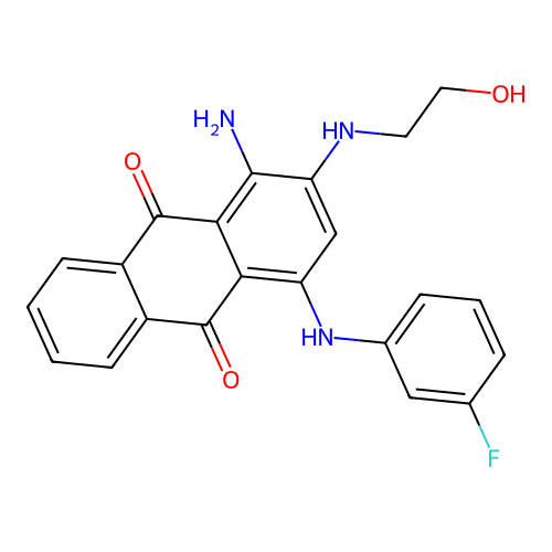 1-Amino-4-((3-fluorophenyl)amino)-2-((2-hydroxyethyl)amino)anthracene-9,10-dione structure