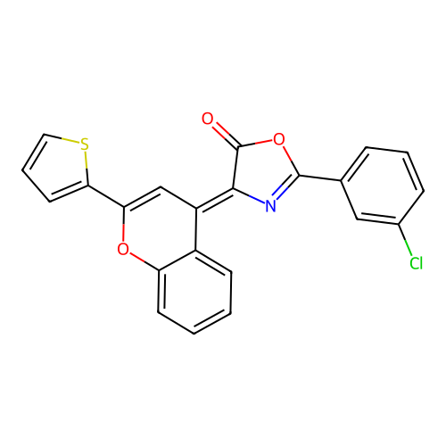 (4Z)-2-(3-chlorophenyl)-4-(2-thiophen-2-ylchromen-4-ylidene)-1,3-oxazol-5-one structure