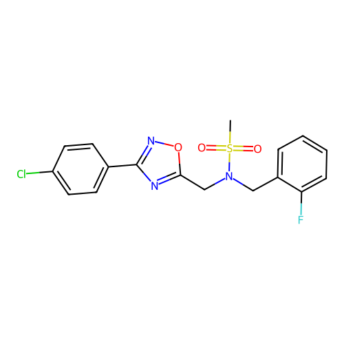 N-((3-(4-chlorophenyl)-1,2,4-oxadiazol-5-yl)methyl)-N-(2-fluorobenzyl)methanesulfonamide structure